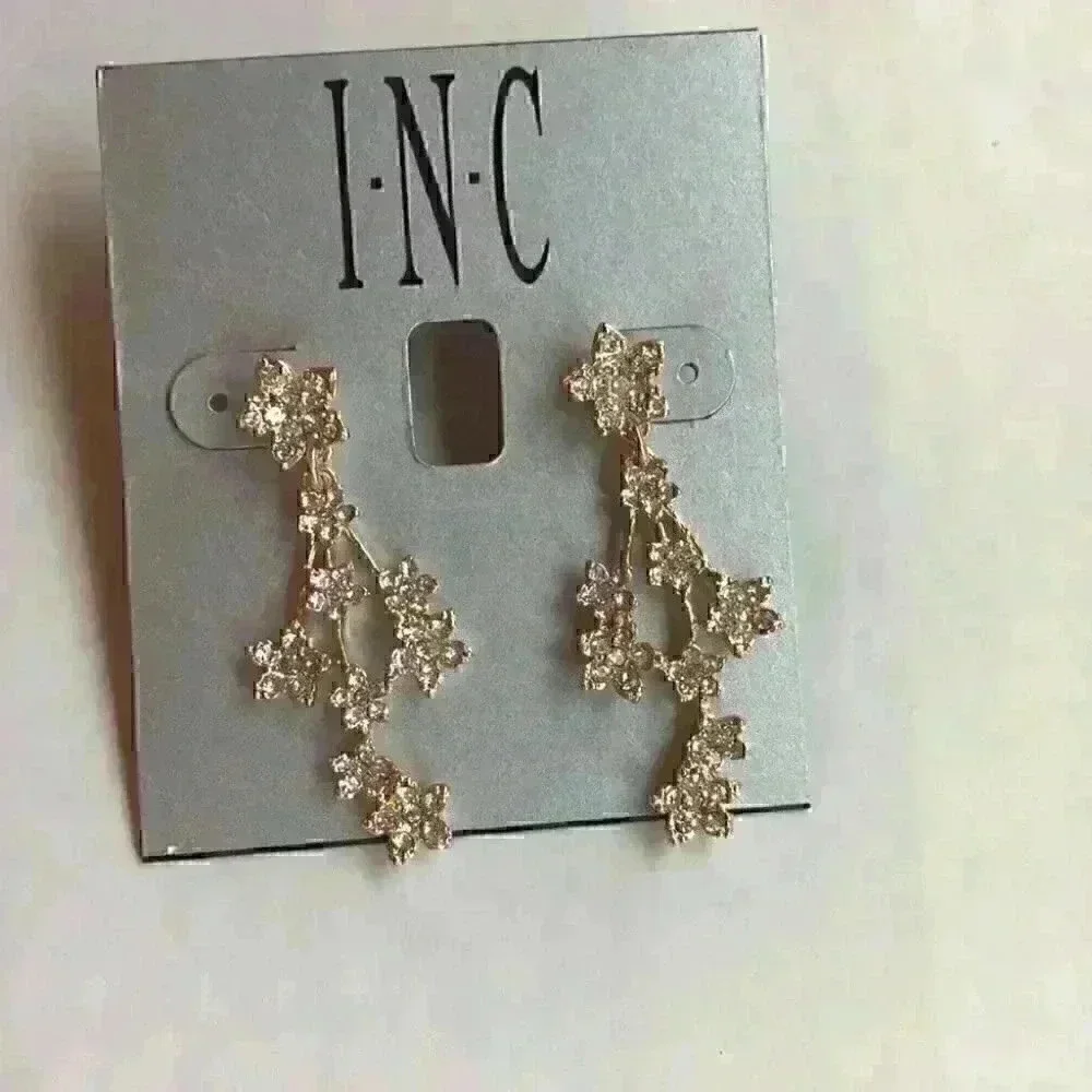 iNC new Gold Tone Crystal Flower Linear Earring